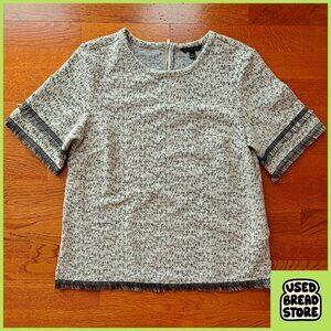 Banana Republic Top Women’s Medium Tweed Fringe Short Sleeve Cotton Poly Spandex